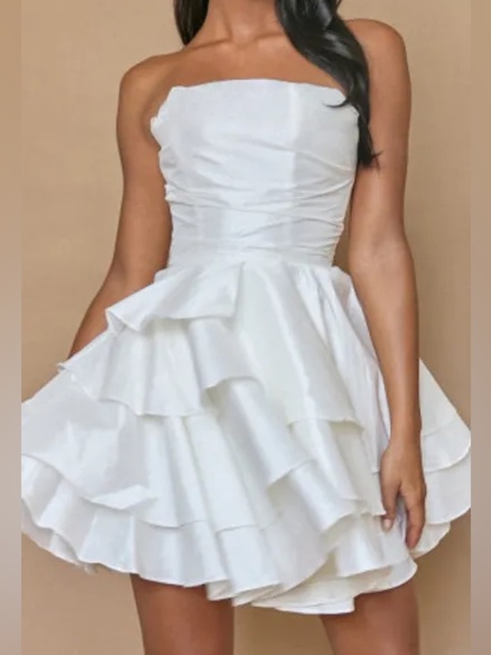 Showpo Allisyn White Strapless Tiered Mini Dress